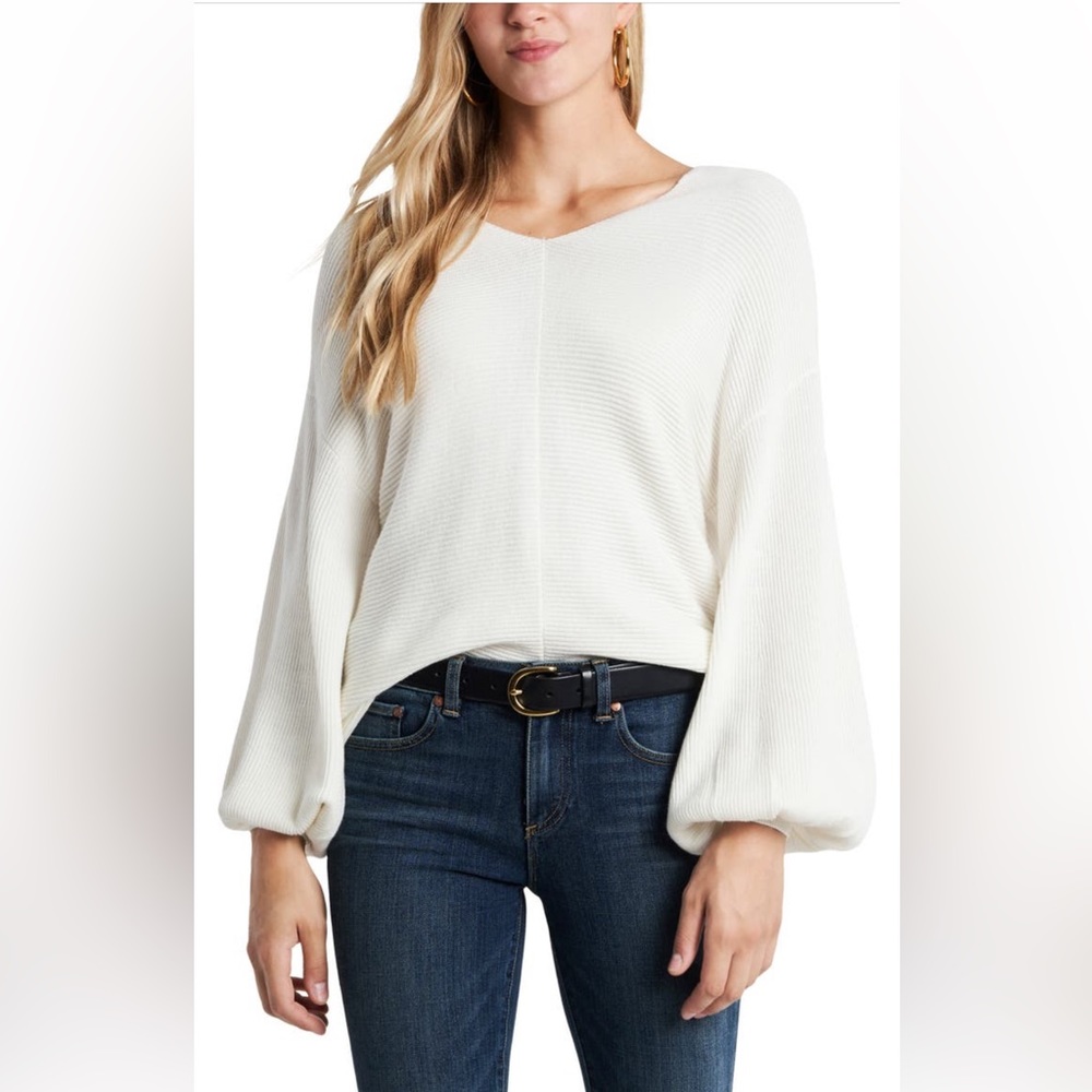 1.STATE  ribbed ballon sleeve cotton blend sweater